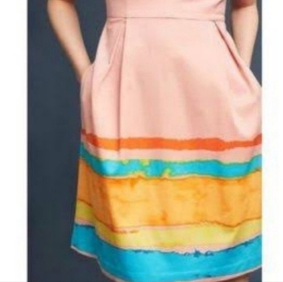 Anthropology Tracy Reece Watercolor Fit Flare Colorful V Neck Sleeveless Dress - Picture 2 of 7